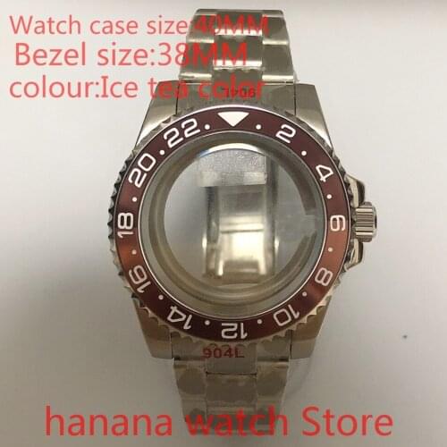 Suitable for Mingzhu2813 automatic winding 40mm sapphire glass stainless steel case transparent cover ceramic bezel tea colour
