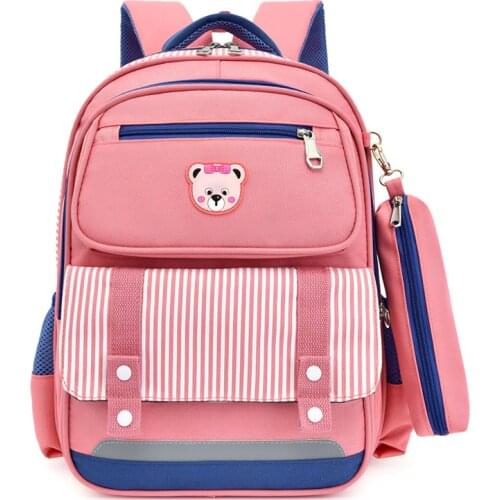 2020 New Cartoon School Backpacks For Girls Boys Bear Pattern School Bag Children Backpack Striped Mochila Infantil Grade 1-3-5