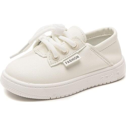 Boys Girls Soft Sole Casual Flats 2021 Autumn New Leather Low-top Lace-up Children' White Shoes Back To School Shoes Comfortable