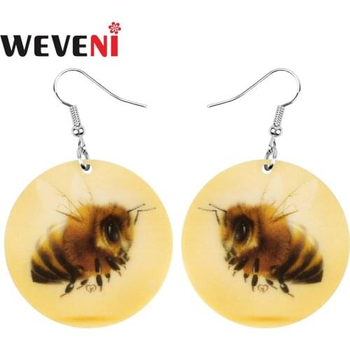 WEVENI Acrylic Round Cute Bee Earrings Lovely Honeybee Insect Animal Big Dangle Drop Jewelry For Women Kids Funny Gift Accessory
