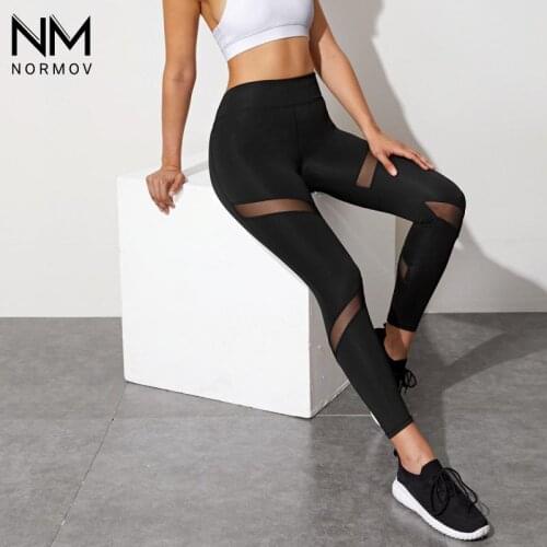 NORMOV Women Sexy Leggings Gothic Insert Mesh Design Trousers Capris Pants Black Sportswear External Wear Fitness Leggings Women