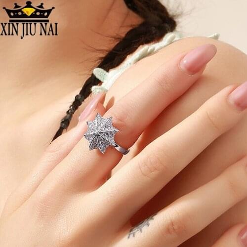 Fashion Summer beach unique party Fine Jewelry Copper Zircon Rotatable Umbrella Wedding Rings For Women 925 anillos silver