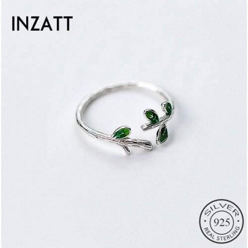 INZATT Real 925 Sterling Silver Korean Green Leaf Adjustable Opening Leaf Ring Fashion 2019 Plant Jewelry For Women Party