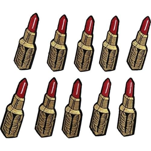 2.5x8m Gold Lipstick Badge Custom Embroidered Badge patch iron on embroidery DIY Shirts