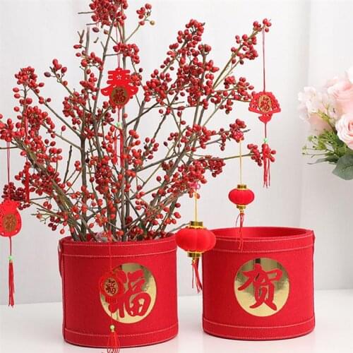 1pc Chinese New Year Flower Arrangement Container New Year Gift Packaging Bucket 2021 New Year Party Candy Bag Gift Bag