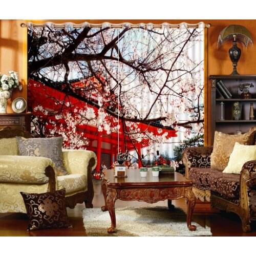 2017 Japen Style Curtains beautiful courtyard Peach blossom Blackout Curtains Home Decor bedroom curtains