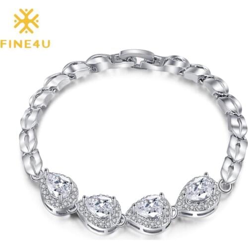 2018 New Fashion FINE4U B003 Chain Bracelet & Bangle Paved With Cubic Zirconia Bracelets For Women Wedding Party Jewelry