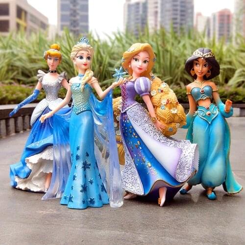 2021 New 19CM Q Posket Elsa Jasmine Rapunzel Model PVC Action Figures Princess Cartoon Anime Dolls Figurines Kids Toys cake