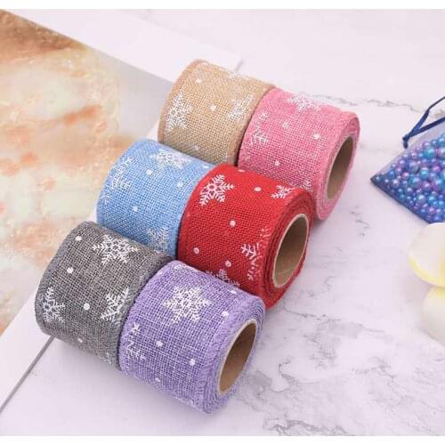 3yards 50mm Snowflake Printed Hemp Rope Ribbon for Diy Craft Bouquet Gift Box Packaging Christmas Thanksgiving Decoration