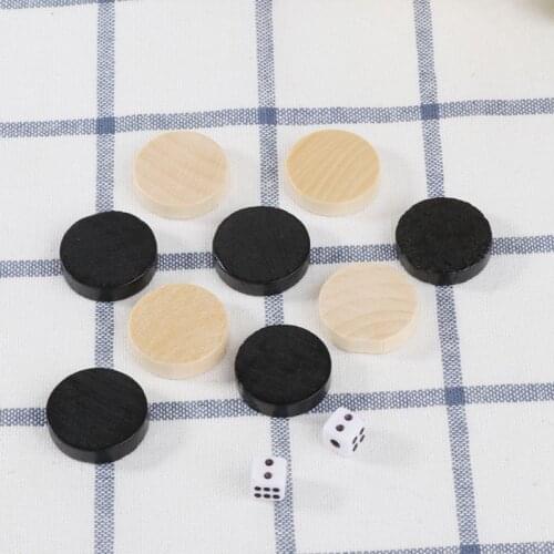 30pcs Wooden Draughts Checkers Backgammon Chess Pieces for Kid Board Game 2 Dice Y51D