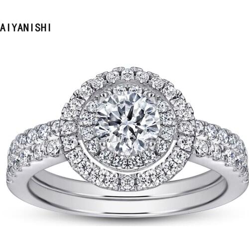 AIYANISHI 925 Sterling Silver 2pcs Ring Sets 6mm Halo Round Bridal Ring Sets for Women Engagement Anniversary Jewelry Gifts