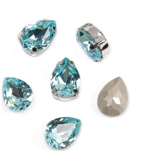Aquamarine Drop Pointedback Rhinestone Scrapbook Charms Crystal Spacer Beads with Frame Glass DIY Craft Jewelry Appliques