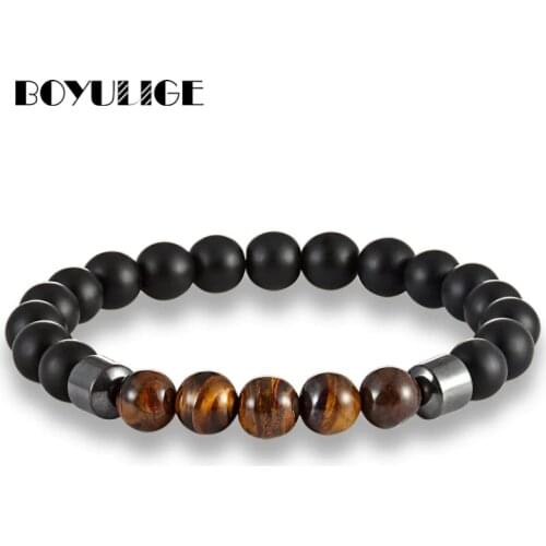 BOYULIGE 2018 Trend Beaded Bracelet Men Femme Homme 8MM Tiger Eye Volcano Natural Stone Beads Charm Bracelets for Women Jewelry