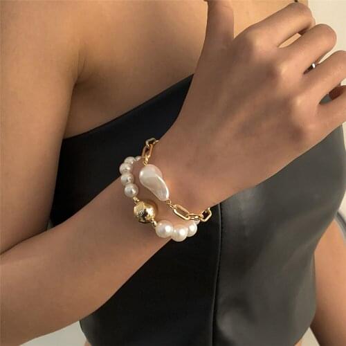 Retro Simple Shaped Imitation Pearl Set Bracelet Hollow Geometric Chain Beaded Bracelet Wedding Party Bracelet Accessories Gift