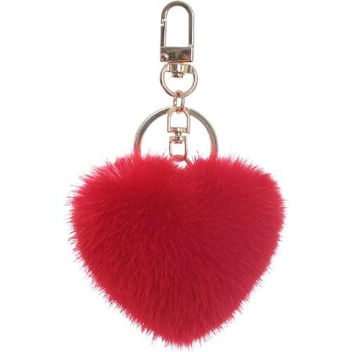 Keychain Women Bag Hang Pendant Adorable Heart Shape Key-Ring Fashion Real Mink Fur Decor-Accessories Gift