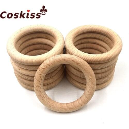 Baby Teether Wood Teething Beads Beech Wooden Ring DIY Wooden Teethers Necklace