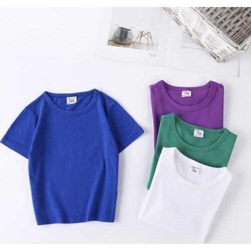 2021 Candy Color Kids T-shirt Short Sleeve Cotton Round Neck T Shirt Baby Boy Top Group Outfits Custom-made Summer Girl Clothes
