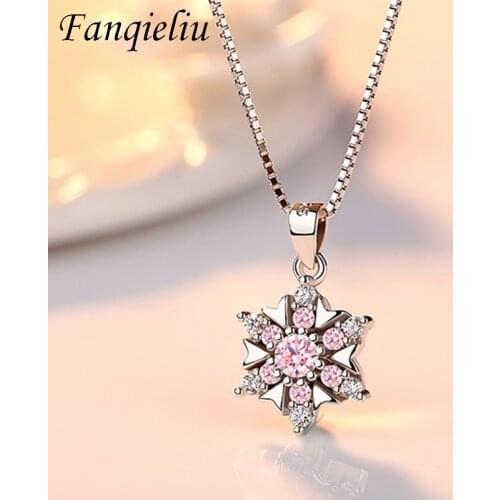 Fanqieliu Real 925 Sterling Silver Jewelry Pink Crystal Star Pendant Necklace For Women FQL21136