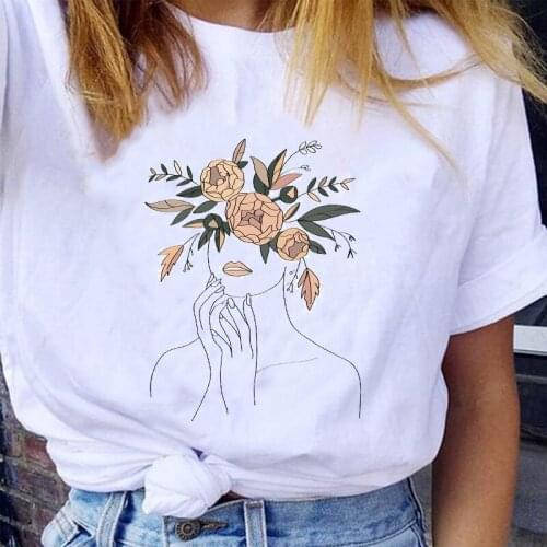 Women Graphic Short Sleeve Floral Printing 90s Ladies Style Kawaii Fashion Lady Print Female Clothes Tops Tees Tshirt T-Shirt