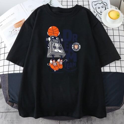 Robot Play Basketball Dream T Shirt Women Harajuku Casual T-Shirt Summer Kawaii Pink Tee Shirts 2021 Street INS Womens T Shirt