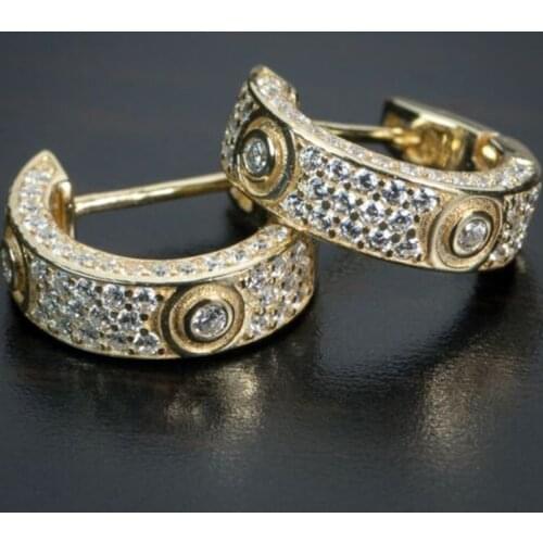 Huitan Women/Men Small Round Hoop Earrings Gold Color Full Paved CZ Crystal Stylish Versatile Unisex Jewelry New Arrival Earring