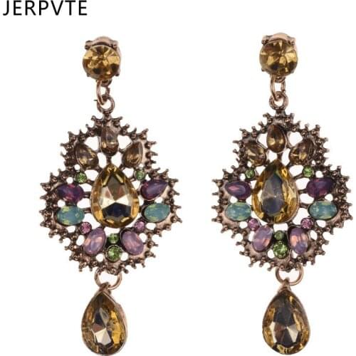 JERPVTE Luxury Vintage Rhinestones Dangle Earrings For Women Wedding Jewelry Fashion Shiny Rhinestone Drop Earrings 2018 Woman