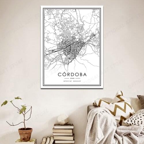 Canvas Painting CORDOBA City Map For Room Decor Wall Art Prints Posters Aesthetic