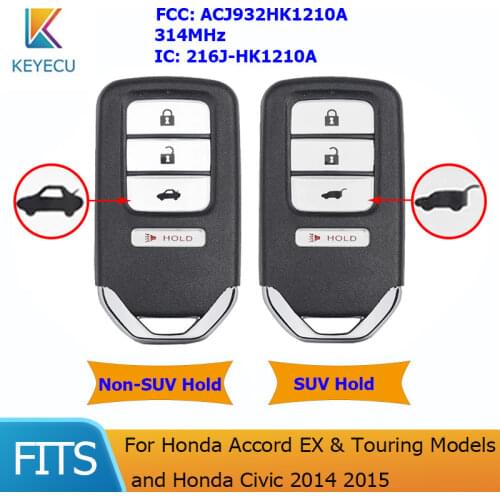 Keyecu ACJ932HK1210A 72147-T2A-A01 / A02 / A11 / A21 Smart Remote Car Key 4 Button 314MHZ Replacement for Honda Accord Civic