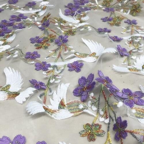GLace 3Y/lot 3D Encrypted bird peach embroider lace mesh fabric women dress home curtain decoration TX1233
