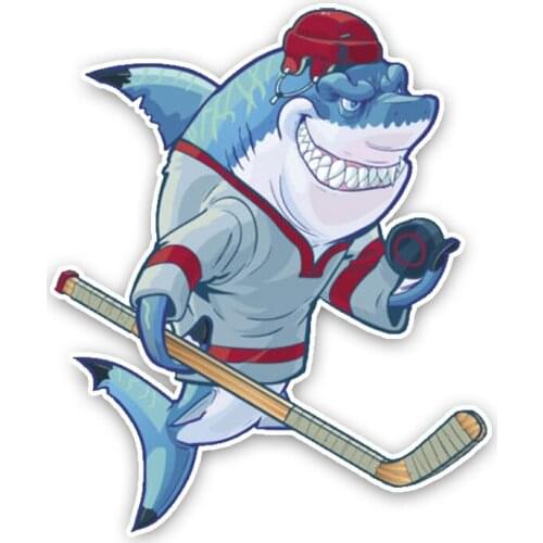 Creativity Fashion Lovely Ice Hockey Cartoon Sharks Colored PVC Car Sticker Decoration Sunscreen Waterproof 13.2CM*16CM