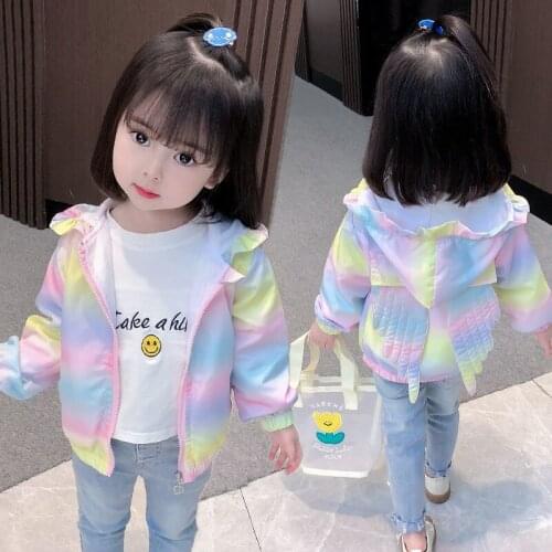 Spring Autumn Girls Hooded Jackets Coat Outerwear Gradient Wing Windbreaker Children Clothing 1- 6 Years High-end Girls Coat