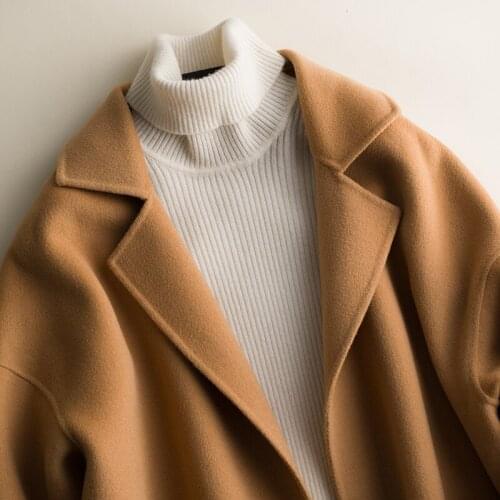 Double-sided 100% Wool Female Jacket Black Oversized Long Coat Korean Womens Coats Overcoat Manteau Femme SNJ1788 KJ4057