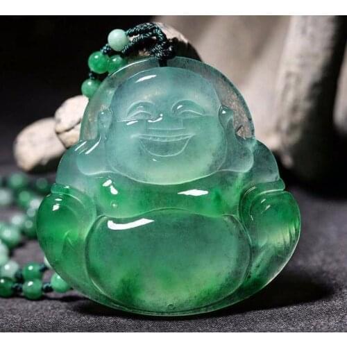 Hot Selling Natural Men Women Hand-Carved Jewelr Maitreya Buddha White Green Jadeite Necklace Pendant Jewellery Gifts Unisex