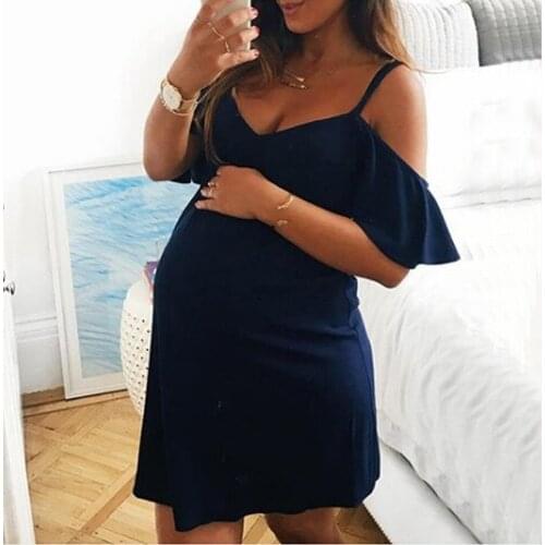 Fashion Womens Pregnants V-Neck Ruffles Nursing Maternity Solid Camis Dress Maternity Dress Summer Nursing Pregnancy Dresses