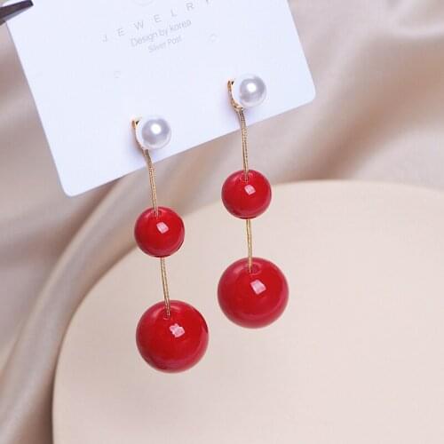 Trendy Big Simulation Pearl Beads Drop Earrings Female White Round Pearl Long Pendant Earrings for Women Wedding Bride Jewelry