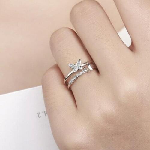 Fashion Silver Plated Butterfly Rings For Women Ladies Luxury Statement Jewelry Punk Adjustable Antique Ring Anillos