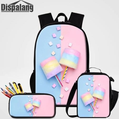 Girls Fashion Schoolbags Candy Designer Cooler Bag For Pupil 3 PCS Set Backpack To School Primary Student Pencil Case Lunch Box