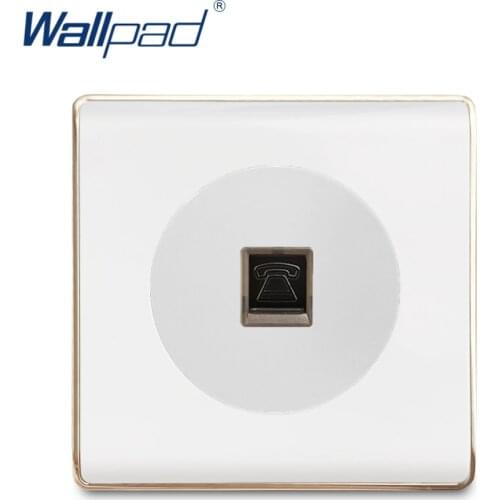 Wallpad TEL RJ11 Wall Socket Electric Outlet White PC Panel With Gold Edge For Home