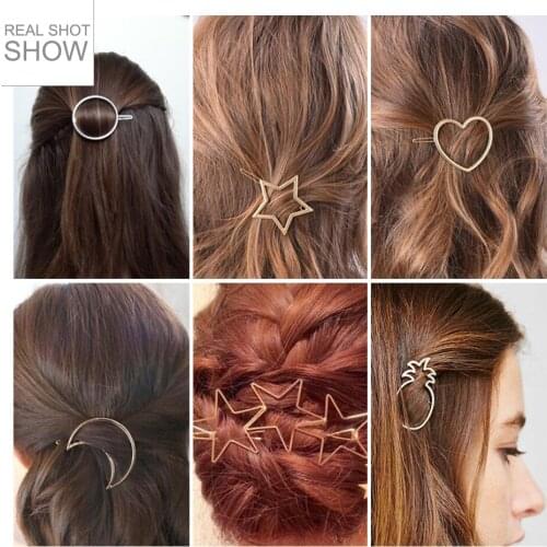 New Lady Hair Clip Hollow Round Heart Moon crescent Hair Pins Hairgrip for Women Girls wedding Hair Accessories Styling Tools