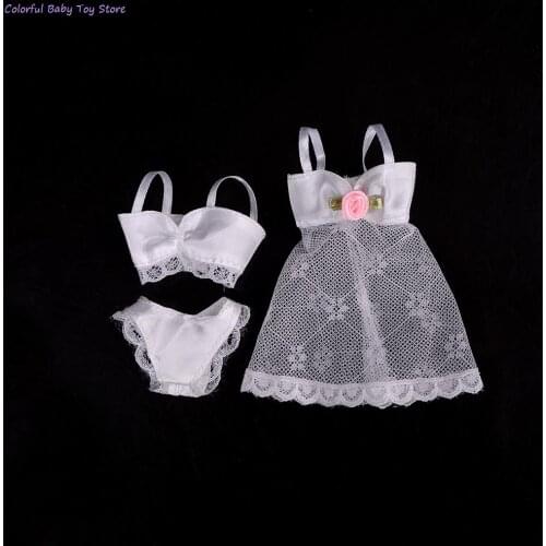 NEW Arrival White Sexy Bow Pajamas Lingerie Lace Costumes + Bra + Underwear Clothes For Doll Clothes And Accessories