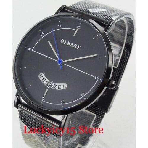 New Arrival Fashion Quartz Mens Watch With Date Indicator Sapphire Glass Alloy Bracelet Black Dial PVD Watch Case