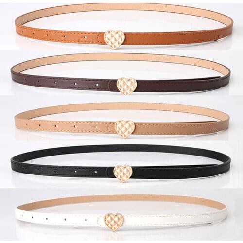 Belt Dress Simple Versatile Fashion Women Leather Belt Thin Skinny Gold Heart Elastic Buckle Waistband Belt Trousers Accessories