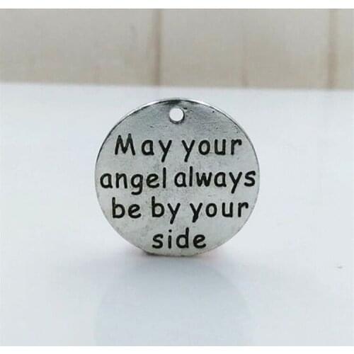 50pcs/lot 25mm Alloy Antique Silver Color Lettering " May your angel always.. " hang tag Charms Pendant Jewelry settings Finding