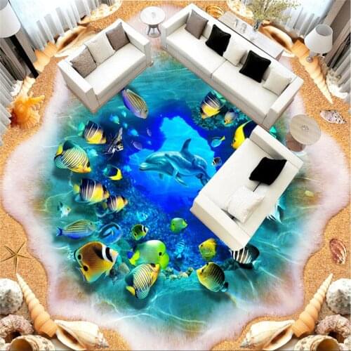 Beibehang Dolphin whale Ocean Self-adhesive 3d floor wall paper wallpaper bedroom 3d flooring waterproof wall papers home decor