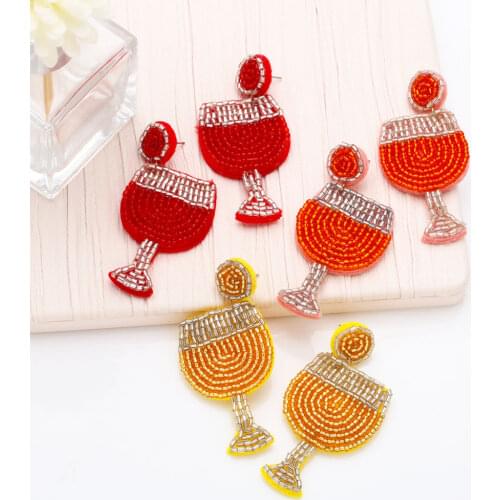 FLOLA Handmade Big Blue Beaded Earrings For Women Boho Seed Beads Drop Earrings Bohemian Jewelry kralen oorbellen hangers erst98