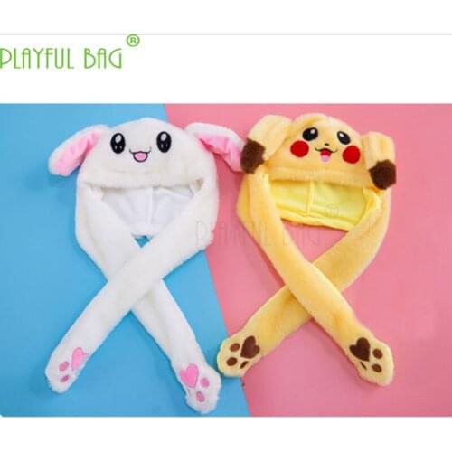 Cute Plush Rabbit Pinching Bunny Ear action Hat Safety air bag give kids girl friend best Gift Performance hat 60cm HI09