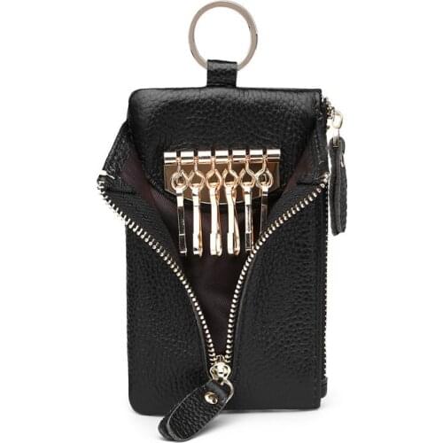 Genuine Leather Solid Candy Color Key Housekeeper Wallet Popular Collar Shape Small Card Key Bag Pocket Custom name logo