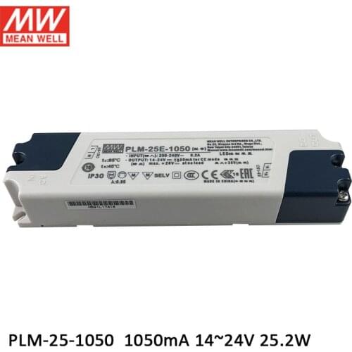 MEAN WELL PLM-25-1050 1050mA 14-24V DC 25W LED Power Supply 1.05A Constant current mode LED Driver 110V/220VAC
