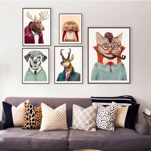 Creative Deer Hedgehog Dog Cat Elk Glasses Animals Canvas Painting Wall Art Nordic Poster and Print Baby Kids Room Decor Picture