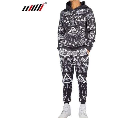 UJWI Hot Sale Retro Pattern Graphic Tracksuit Harajuku Mens Sweatshirt Pants 3d Print Unisex Zip Hoodie Tee Dropship Couple suit